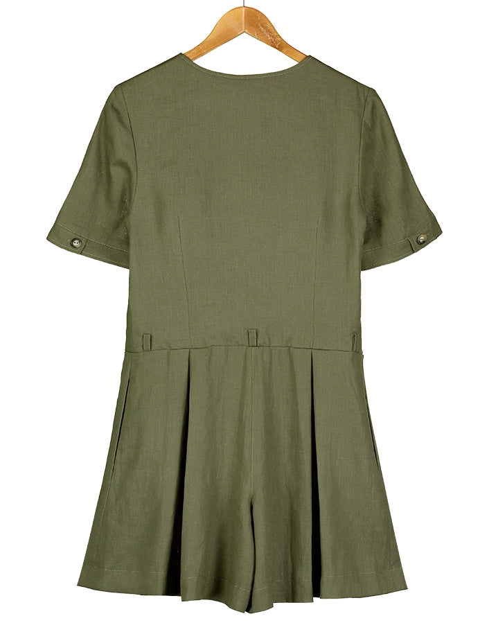 Olive Linen Playsuit, Dress, Hickman & Bousfied - Hickman & Bousfield, Safari and Travel Clothing