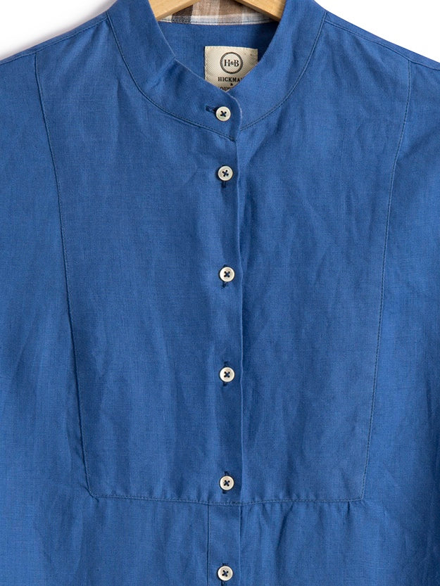Bib Shirt in Persian Blue Linen, Shirt, Hickman & Bousfied - Hickman & Bousfield, Safari and Travel Clothing