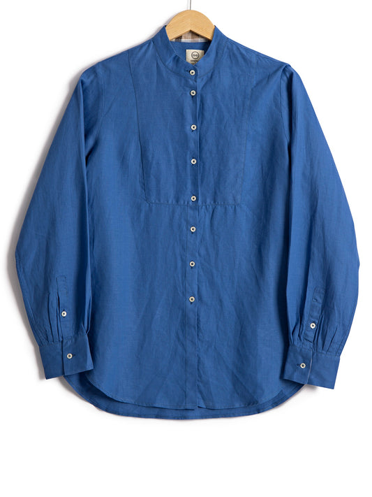 Bib Shirt in Persian Blue Linen, Shirt, Hickman & Bousfied - Hickman & Bousfield, Safari and Travel Clothing