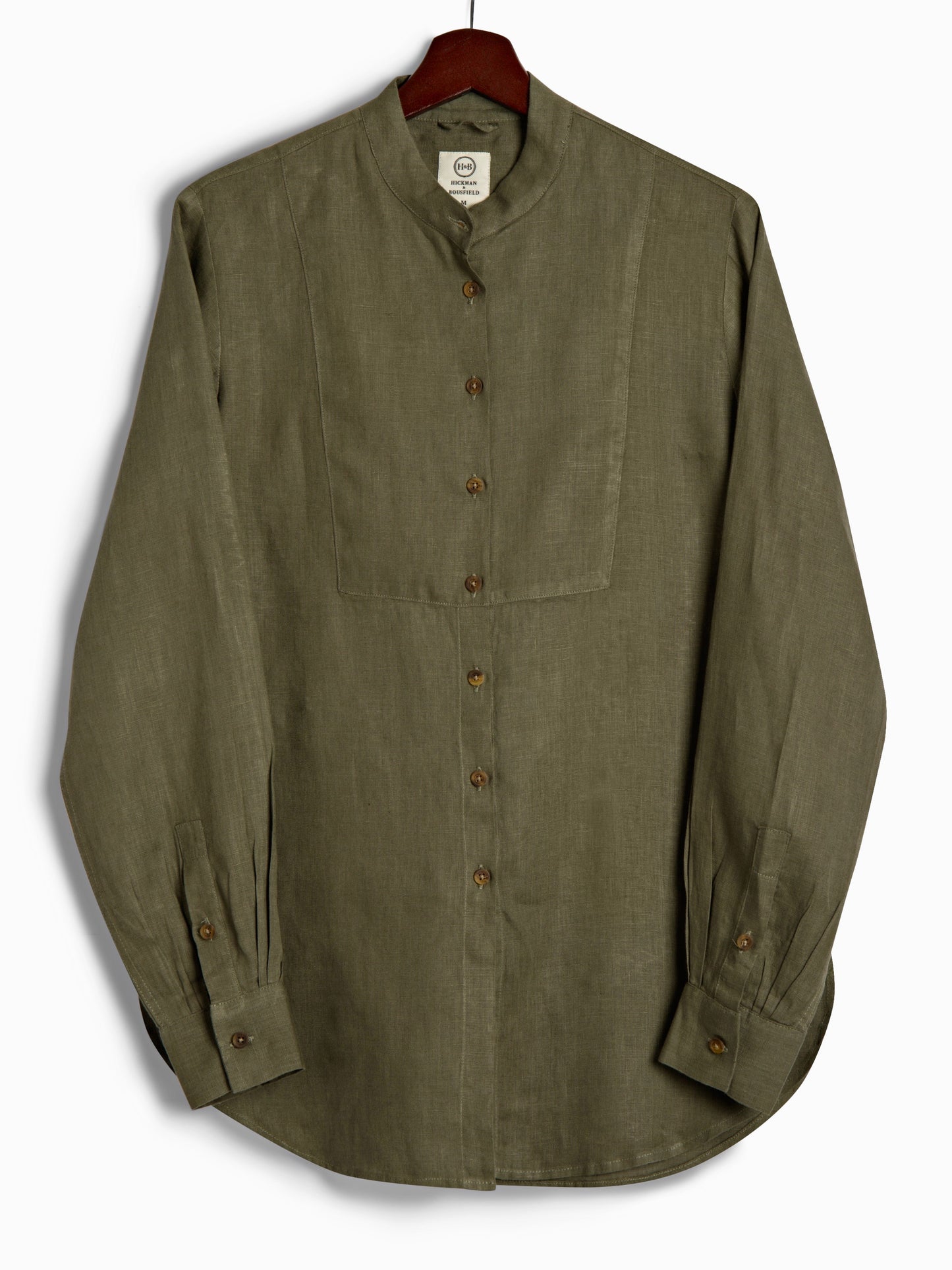 Bib Shirt in Olive Linen, Shirt, Hickman & Bousfied - Hickman & Bousfield, Safari and Travel Clothing