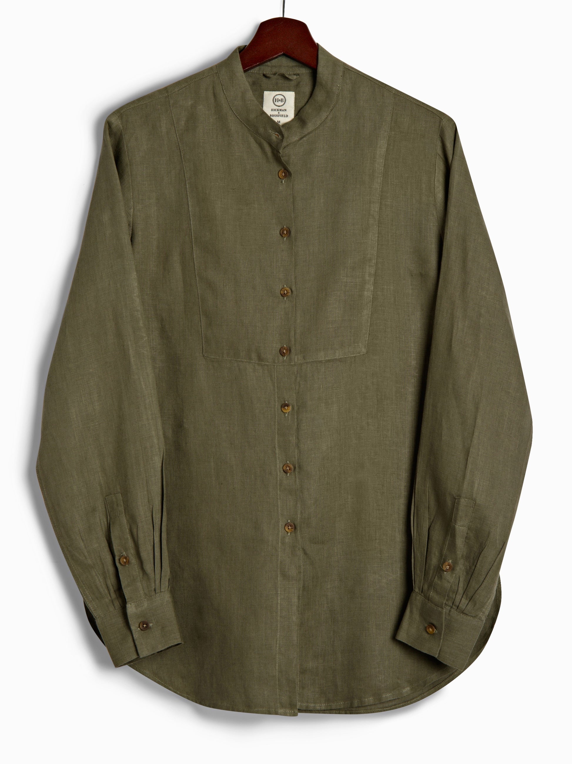 Bib Shirt in Olive Linen, Shirt, Hickman & Bousfied - Hickman & Bousfield, Safari and Travel Clothing