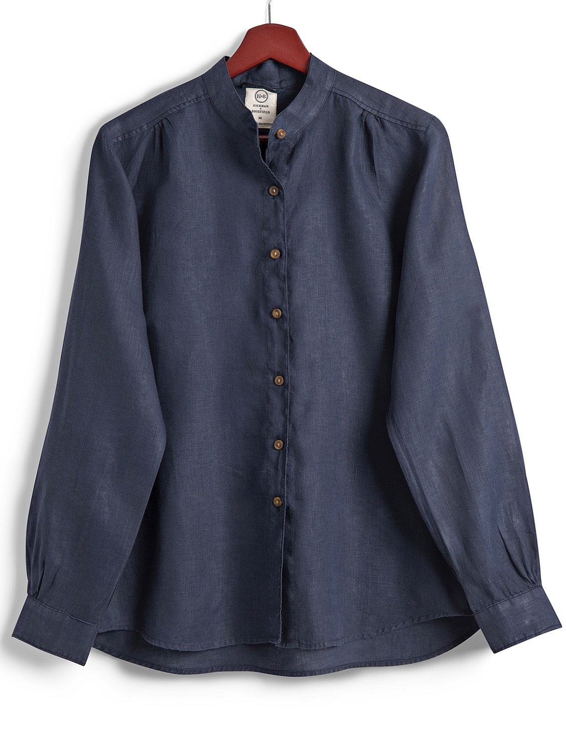 Grandad Shirt in Navy Linen,, Shirt, Hickman & Bousfied - Hickman & Bousfield, Safari and Travel Clothing