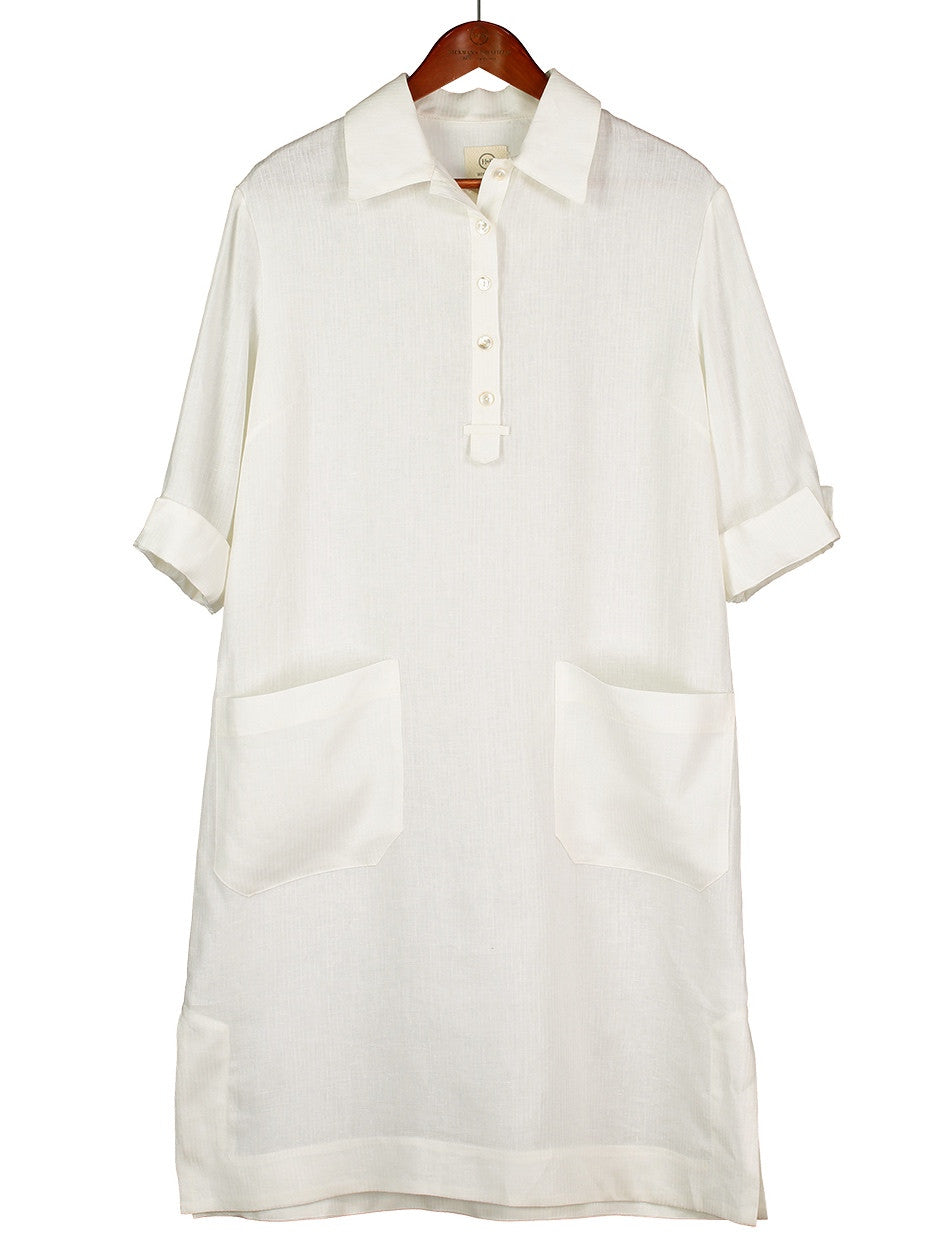 Safari Shirtdress in White Herringbone Linen, Dress, Hickman & Bousfield - Hickman & Bousfield, Safari and Travel Clothing