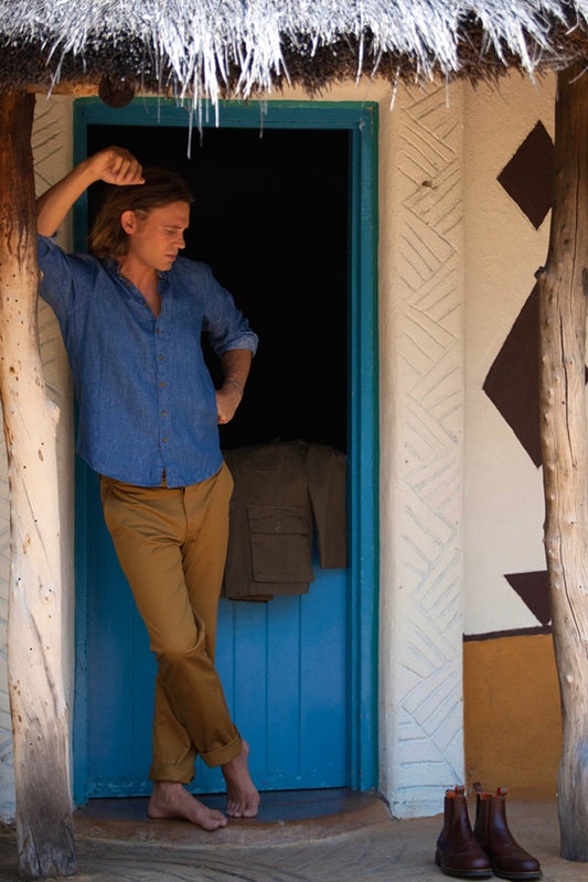 MEN'S SAFARI SHIRT in Indigo Linen, Shirt, Hickman & Bousfield - Hickman & Bousfield, Safari and Travel Clothing