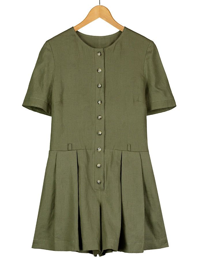 Olive Linen Playsuit, Dress, Hickman & Bousfied - Hickman & Bousfield, Safari and Travel Clothing