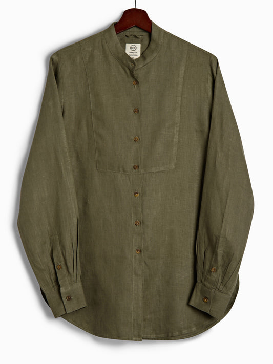 Bib Shirt in Olive Linen, Shirt, Hickman & Bousfied - Hickman & Bousfield, Safari and Travel Clothing