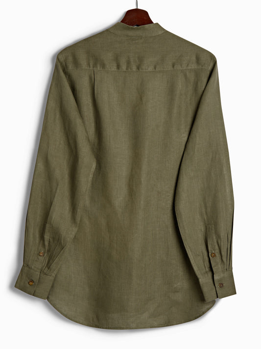 Bib Shirt in Olive Linen, Shirt, Hickman & Bousfied - Hickman & Bousfield, Safari and Travel Clothing