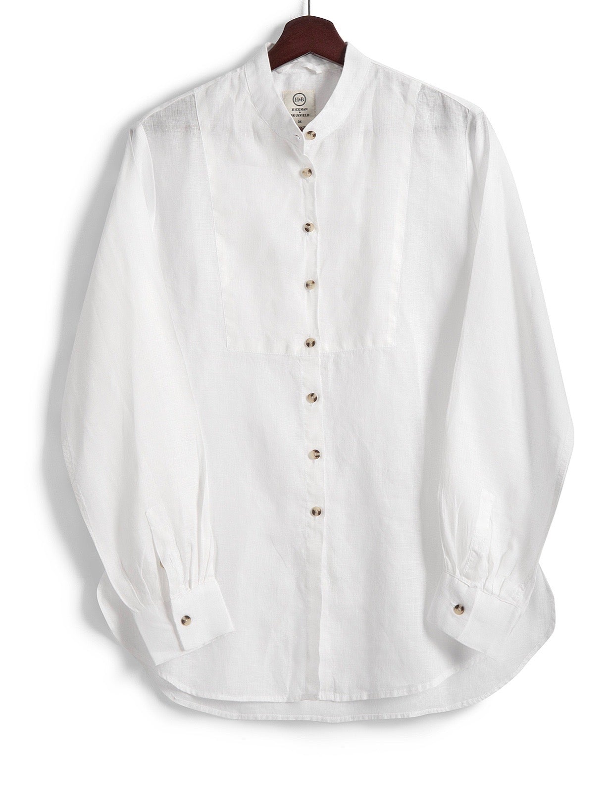 white linen collarless shirt womens