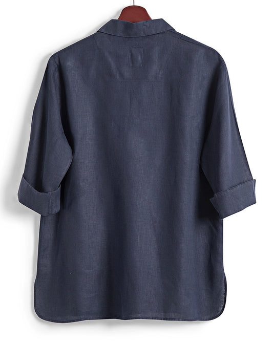 Safari Shirt in Navy Linen, Shirt, Hickman & Bousfied - Hickman & Bousfield, Safari and Travel Clothing