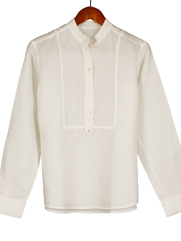 Grandad Shirt in Herringbone Linen, Shirt, Hickman & Bousfield - Hickman & Bousfield, Safari and Travel Clothing