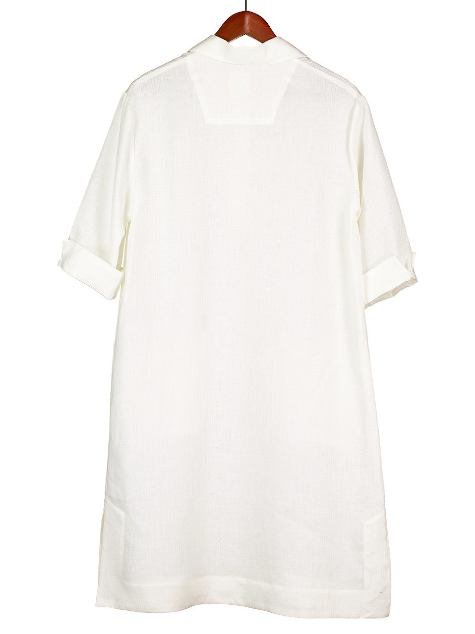 Safari Shirtdress in White Herringbone Linen, Dress, Hickman & Bousfield - Hickman & Bousfield, Safari and Travel Clothing